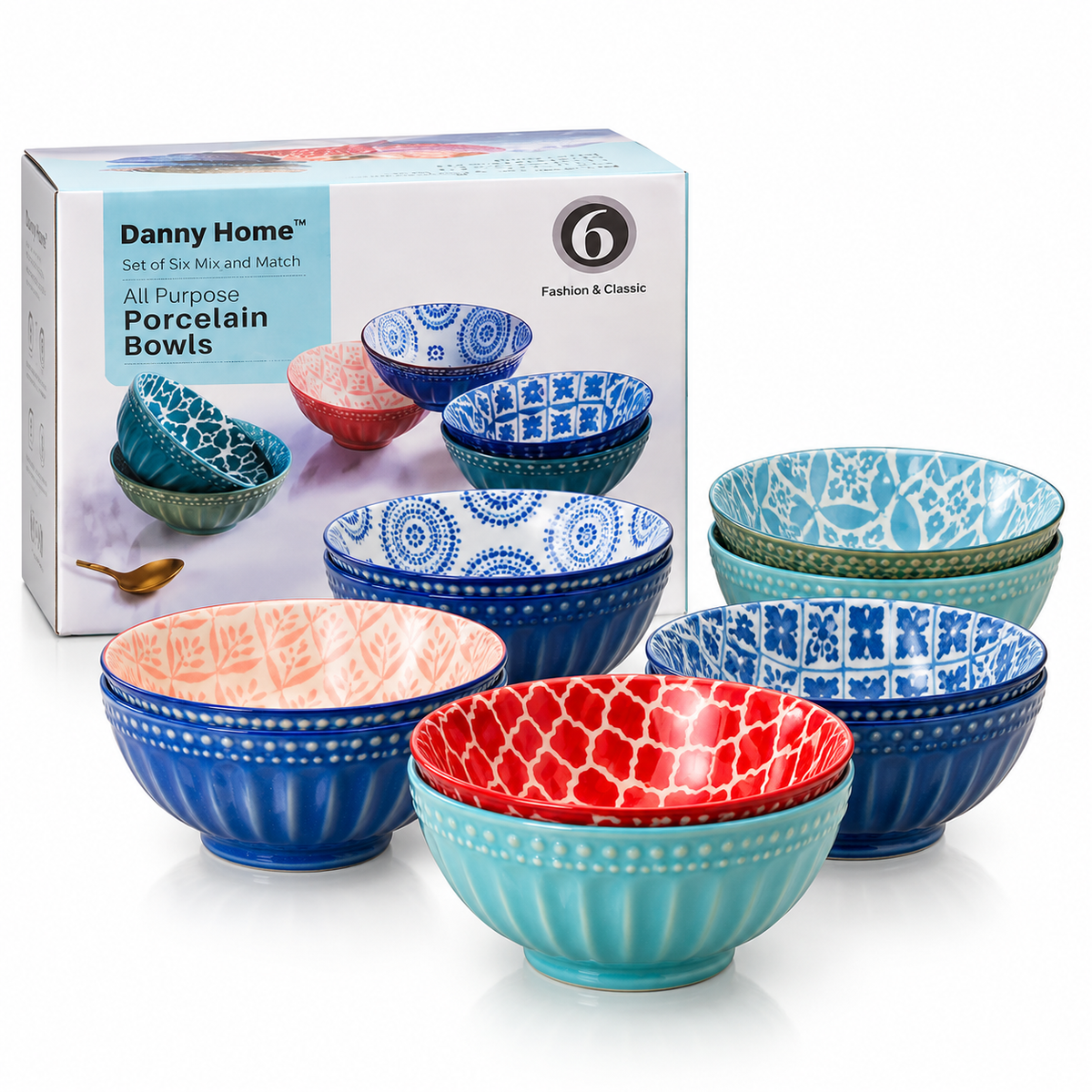 Danny Home Bohemian Design Dessert Bowls 6pcs 11.8cm