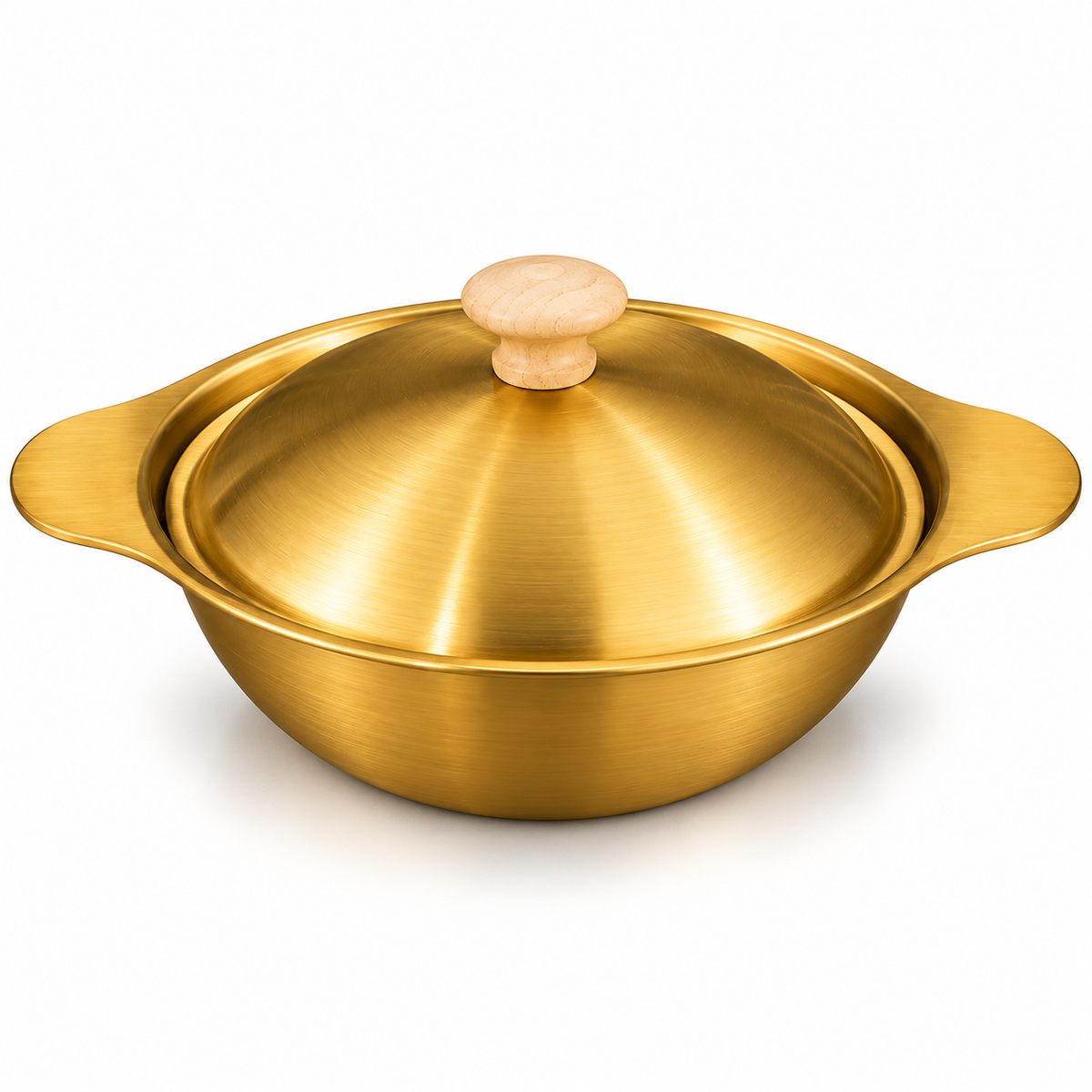 Luxury Golden Serving Bowl with Wooden Knob Lid – 30cm
