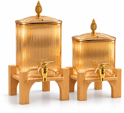 Glass Beverage Dispenser with Wooden Base (Gold)