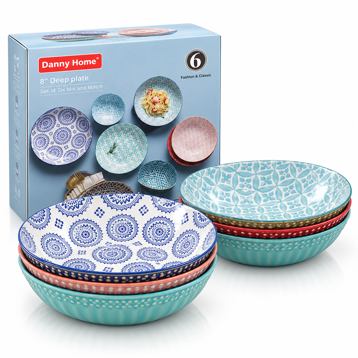 Danny Home Bohemian Design Pasta Bowls 6pcs 20.4cm