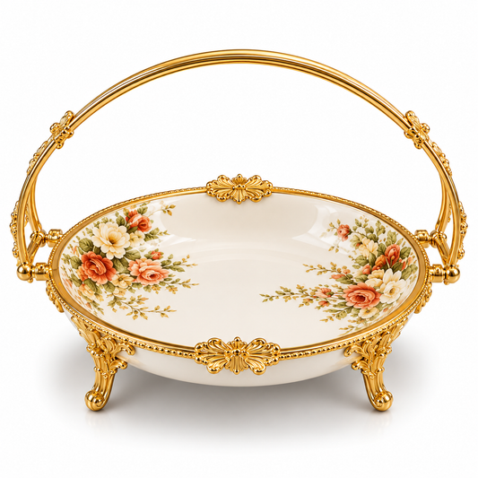 Brilliant Royal Blossom Gold Round Deep Basket Tray – 20x29x23cm