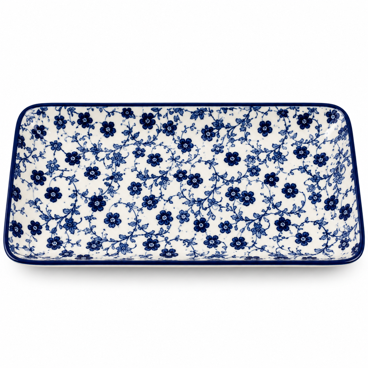 Danny Home Blue Flower 9-Inch Ceramic Rectangular Plate