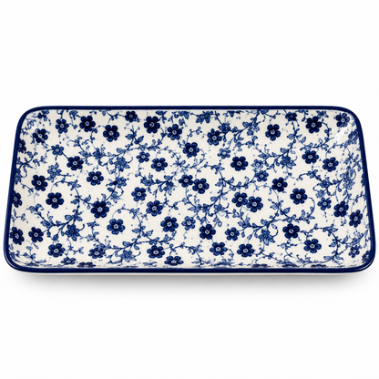 Danny Home Blue Flower 9-Inch Ceramic Rectangular Plate