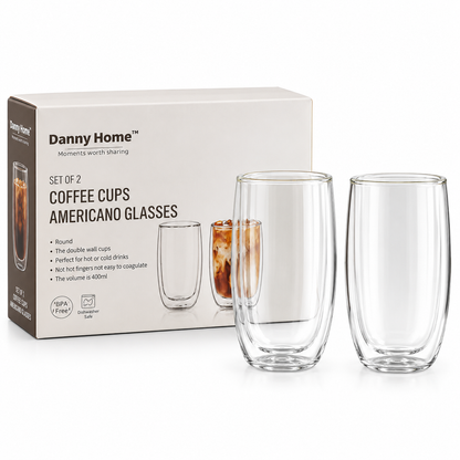 Danny Home Double Walled Americano Glasses 400ml - 2Pcs Set
