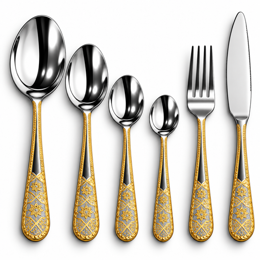 Luxury Gold Floral Stainless Steel Cutlery Set
