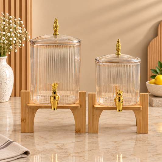 Glass Beverage Dispenser with Wooden Base (Clear)