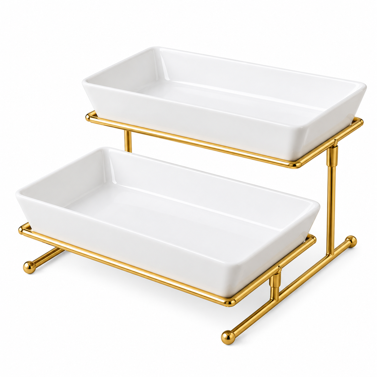 Brilliant 2-Tier Rectangular Serving Stand with Ceramic Trays