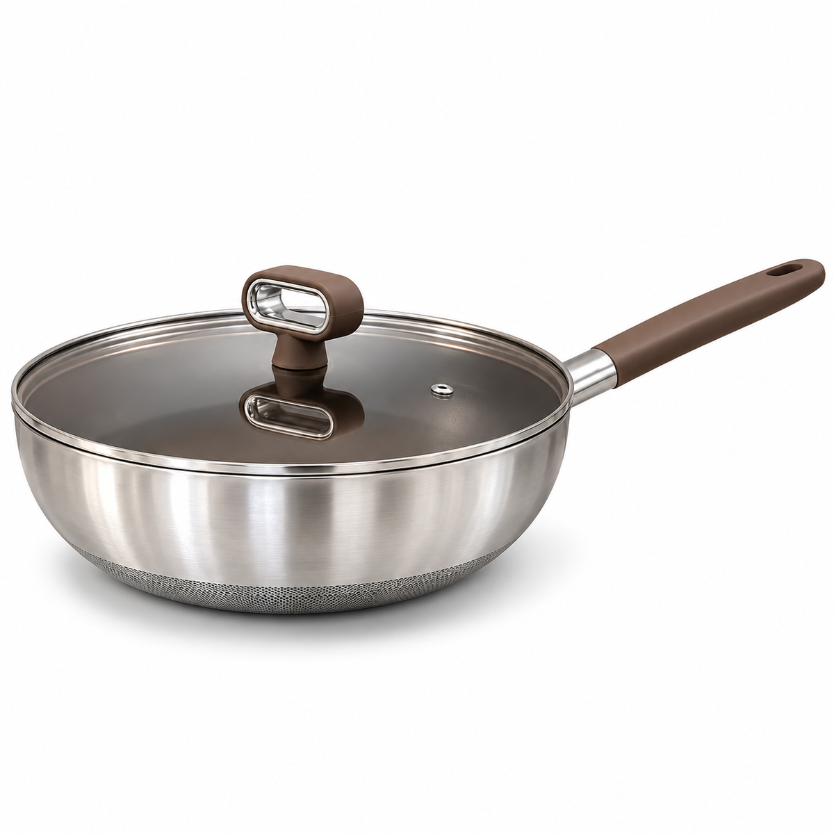 Titanium Coated Stainless Steel Wok with Glass Lid