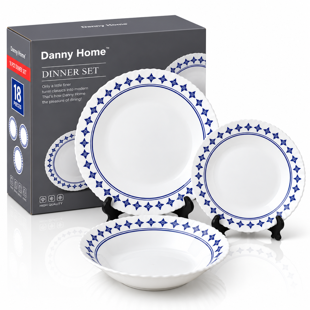 Danny Home 18 Pcs Blue Heritage Dinner Set