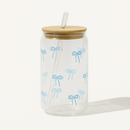 Bow Style Mason Jar With Straw