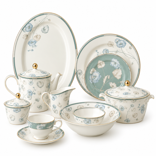 Celestial Bloom Porcelain Dinner Set – 61 Pieces