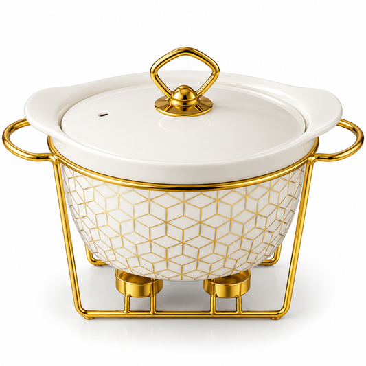 Brilliant Royal Bloom 3.5L Deep Round Ceramic Casserole with Metal Stand