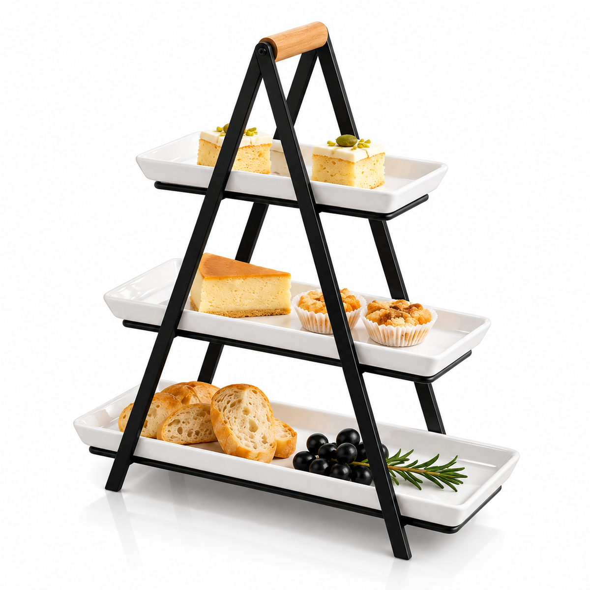 Danny Home 3-Tier Porcelain Serving Tray Stand