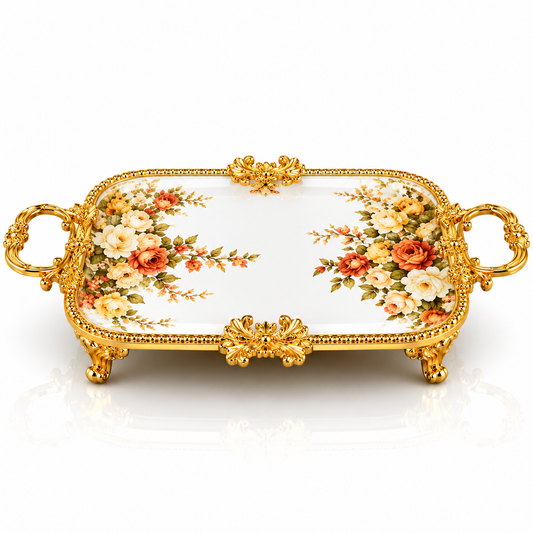 Brilliant Royal Blossom Gold Rectangular Flat Tray – 25.5x18x6cm