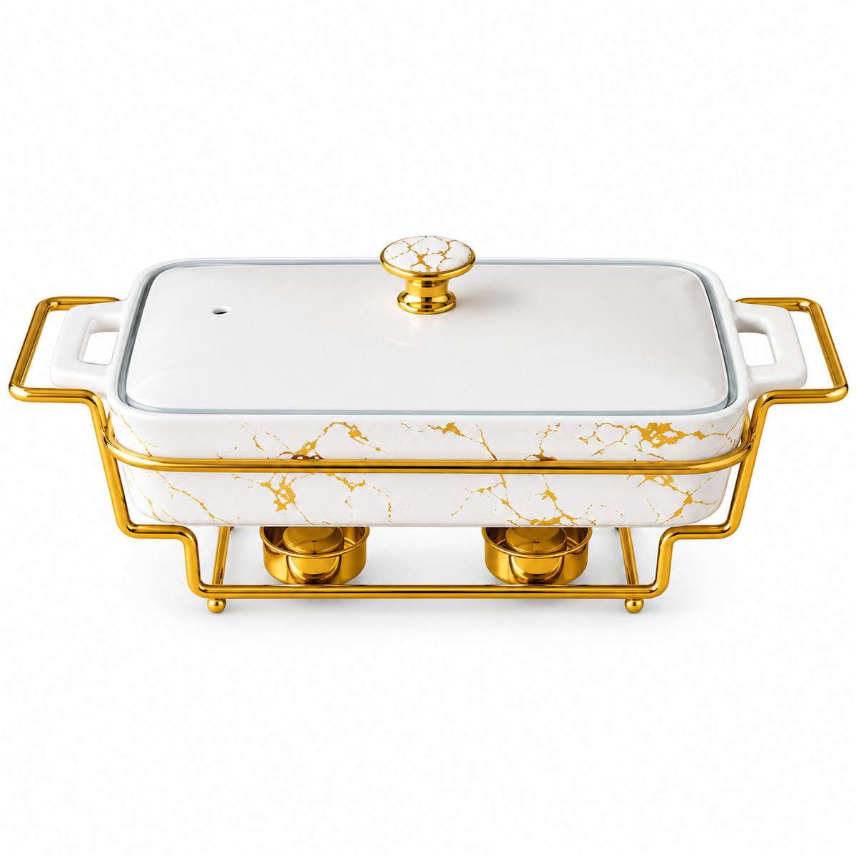 Brilliant Marble Prestige 14.5" Rectangular Ceramic Casserole with Metal Candle Stand