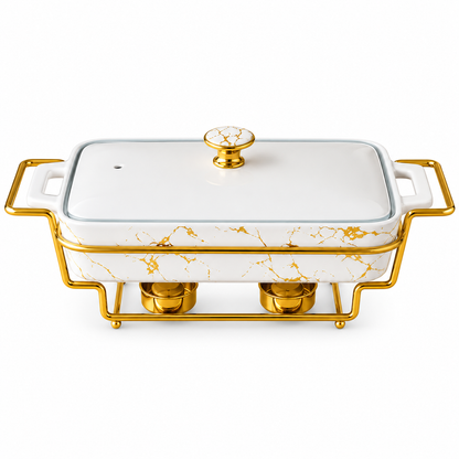 Brilliant Marble Prestige 14.5" Rectangular Ceramic Casserole with Metal Candle Stand