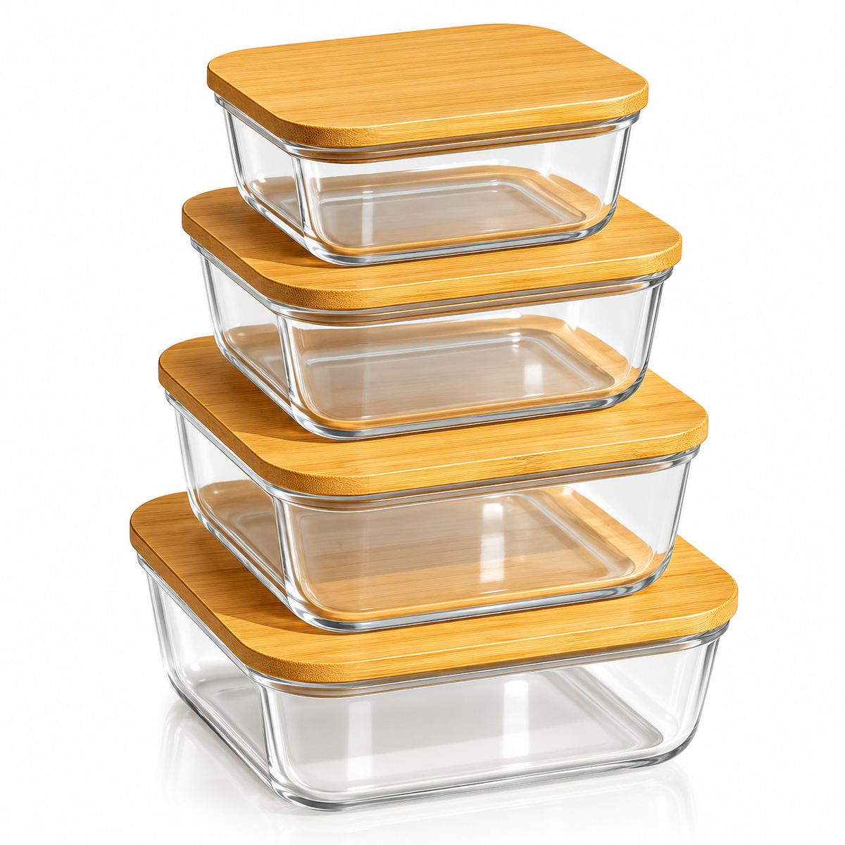 4 Pcs Glass Food Storage Containers - Square