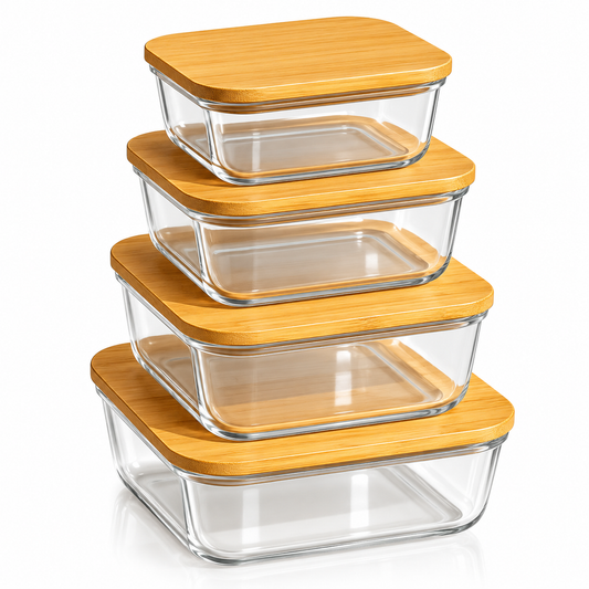 4 Pcs Glass Food Storage Containers - Square