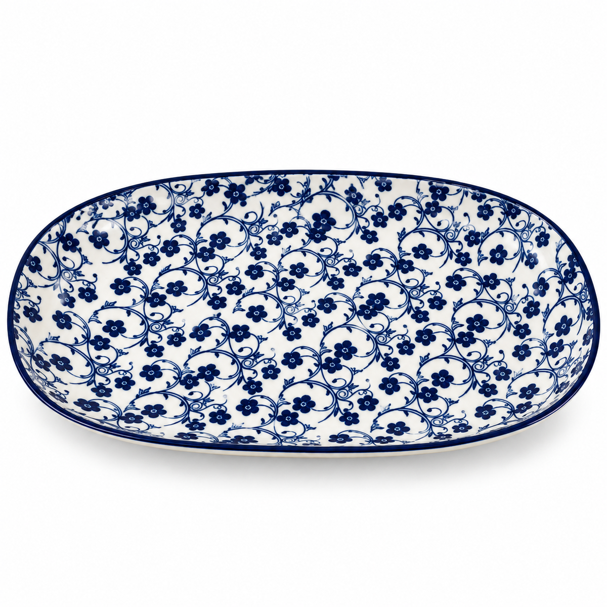 Danny Home Blue Flower 12-Inch Ceramic Oval Serving Plate