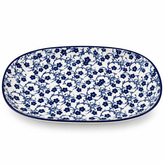 Danny Home Blue Flower 12-Inch Ceramic Oval Serving Plate