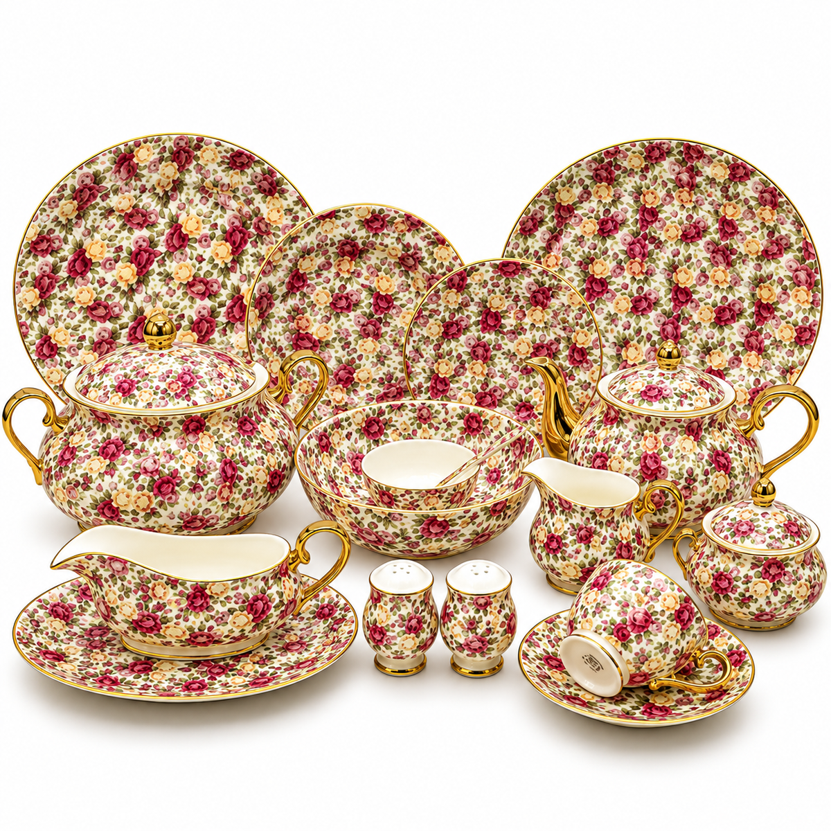 Royal Albert 75 Pcs Dinner Set – Premium Vintage Rose Garden Bone China Collection