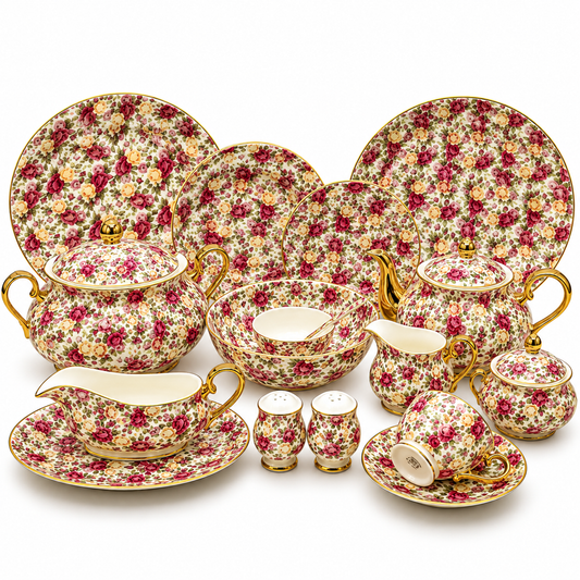 Royal Albert 75 Pcs Dinner Set – Premium Vintage Rose Garden Bone China Collection