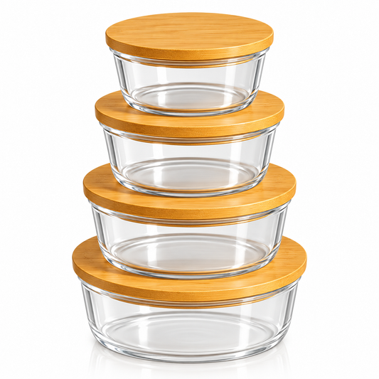 4 Pcs Glass Food Storage Containers - Round