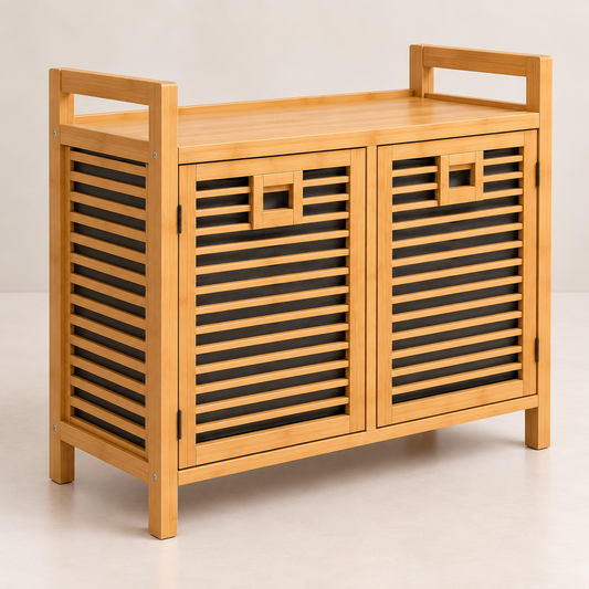 Premium Bamboo Dual Hamper Laundry Basket – 2 Compartments