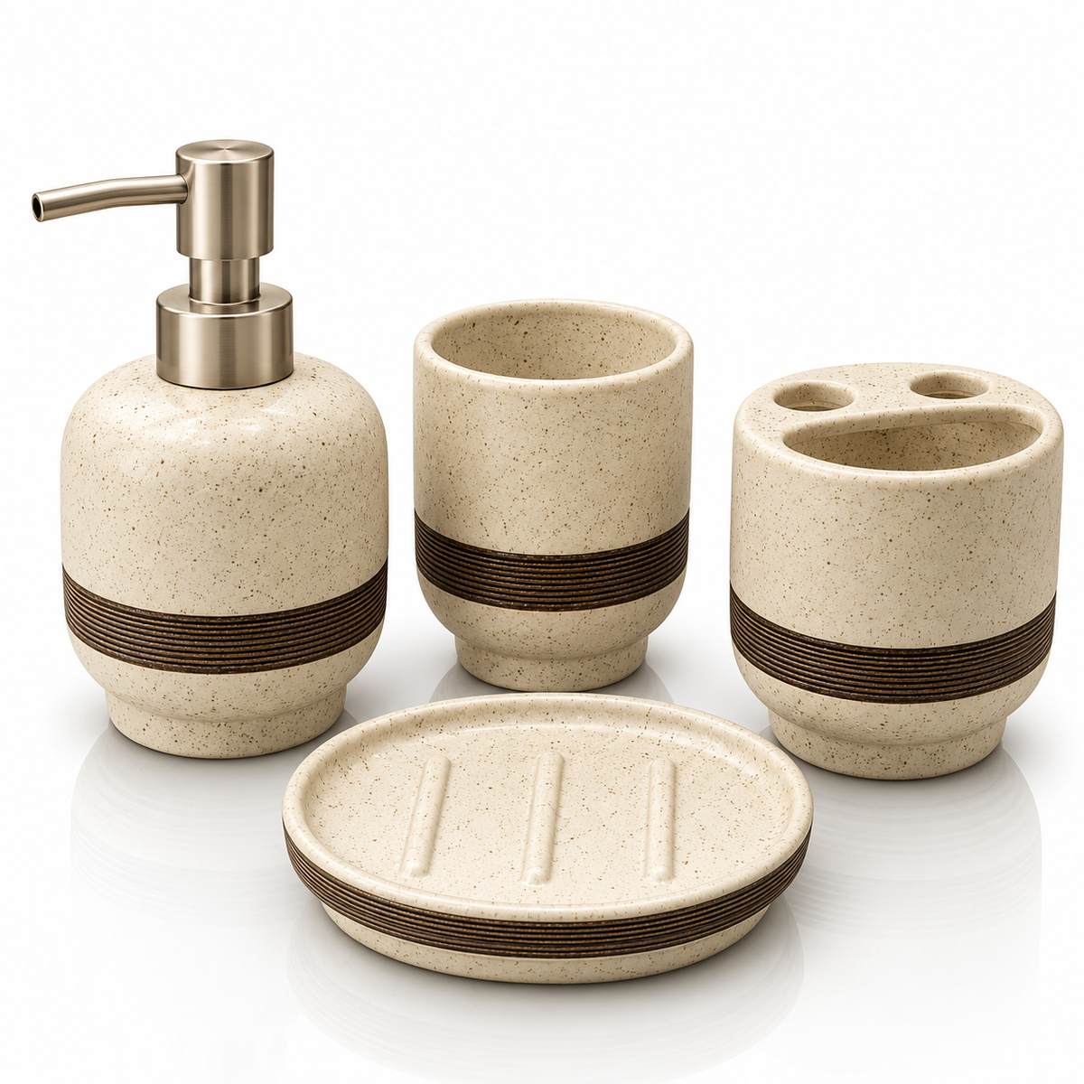 4-Piece Speckled Ceramic Bathroom Accessories Set – Cream White