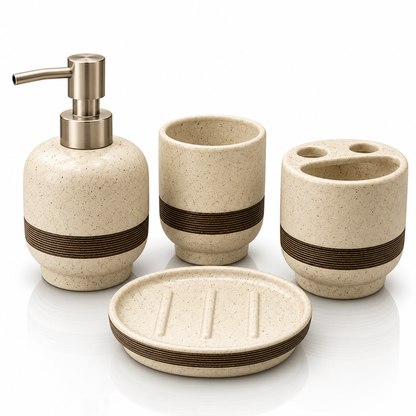 4-Piece Speckled Ceramic Bathroom Accessories Set – Cream White