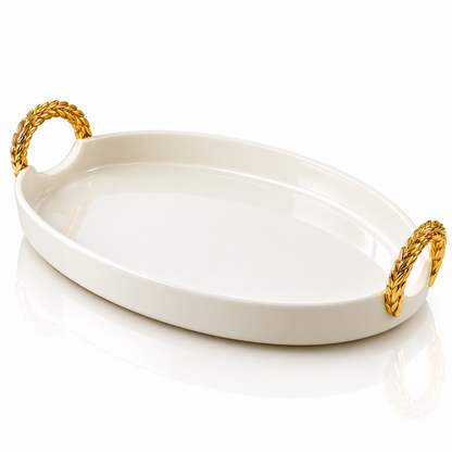 Brilliant Golden Oval Luxe 12.5" Ceramic Plate with Ceramic Handles