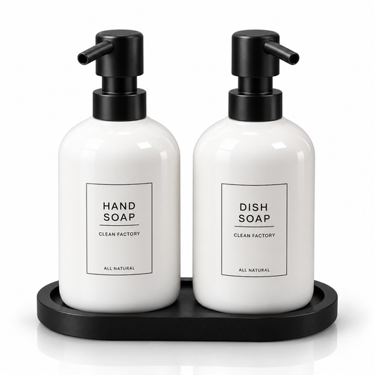 2-Piece Ceramic Soap Dispenser Set with Tray – White