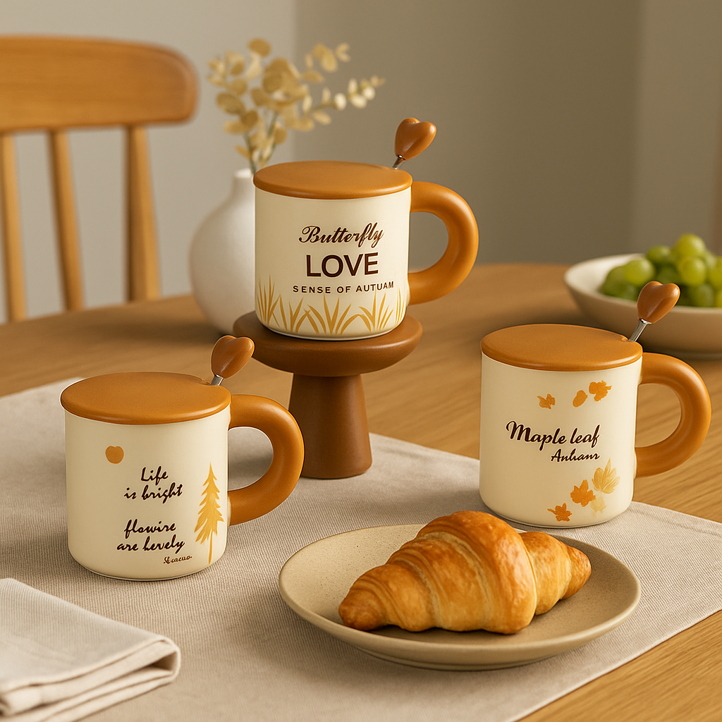 Autumn Bliss Ceramic Coffee Mug with Spoon
