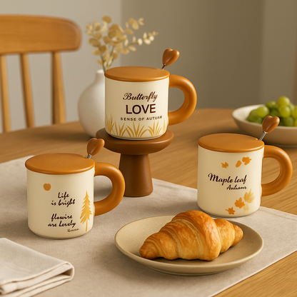 Autumn Bliss Ceramic Coffee Mug with Spoon