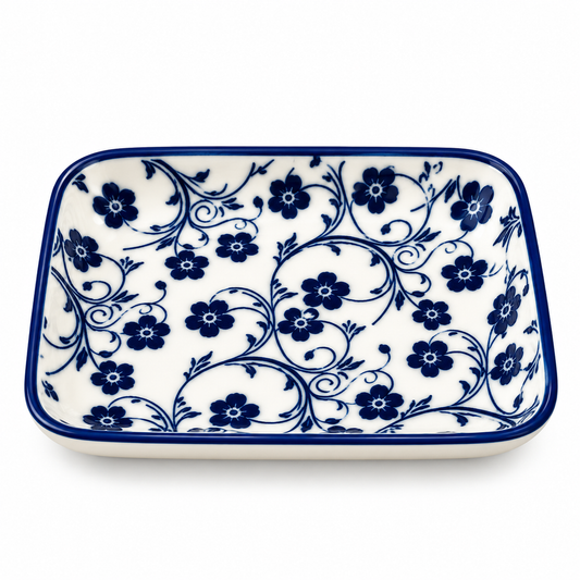 Danny Home Blue Flower 3.75-Inch Ceramic Rectangular Dish