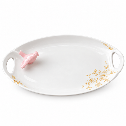 Brilliant Blossom Bird 11.75" Ceramic Serving Plate