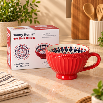 Danny Home 355ml Porcelain Art Mug – Red