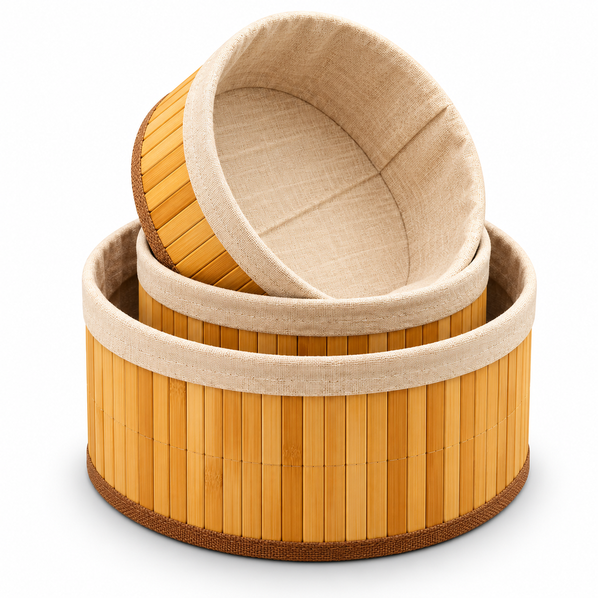 Luxe Bamboo Storage Basket Set – 3 Pcs | Round