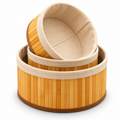 Luxe Bamboo Storage Basket Set – 3 Pcs | Round