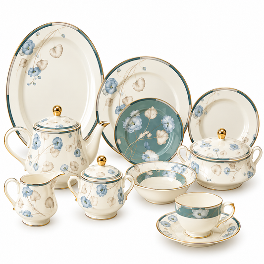 Sapphire Meadow Porcelain Dinner Set – 61 Pieces