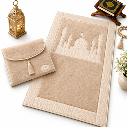 HomeIbadah Litchi Leather Prayer Mat- Beige