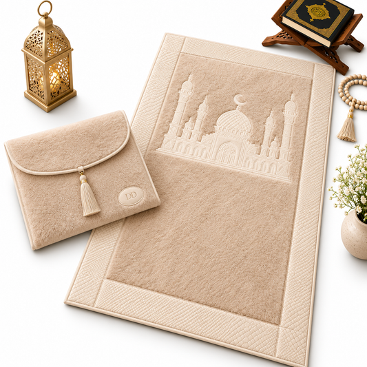 HomeIbadah Litchi Leather Prayer Mat- Beige