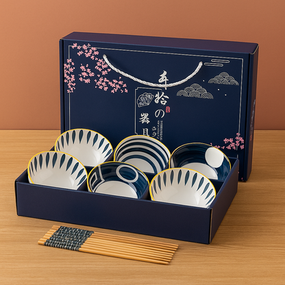 Japanese Ceramic Printed Bowls - Set of 6