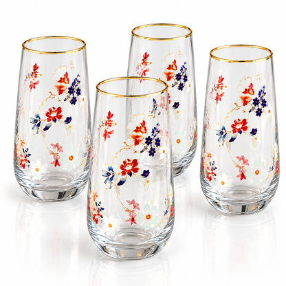 Danny Home Floral Highball Glass Set – 560ml (4 Pcs)