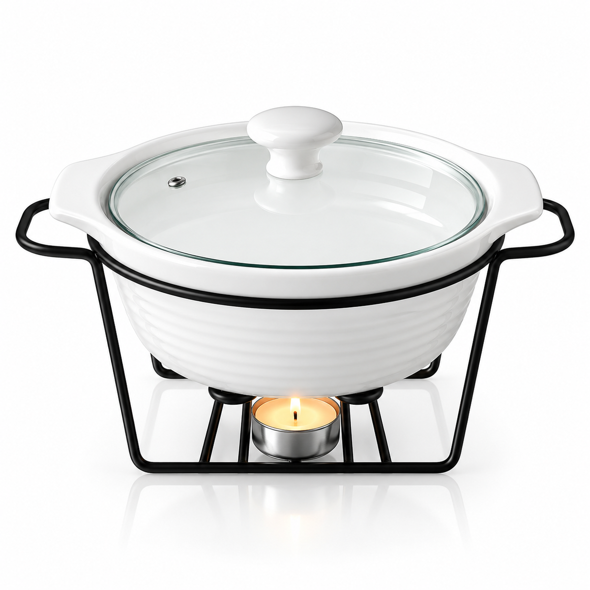 Brilliant Round Ceramic Burner Dish with Metal Stand