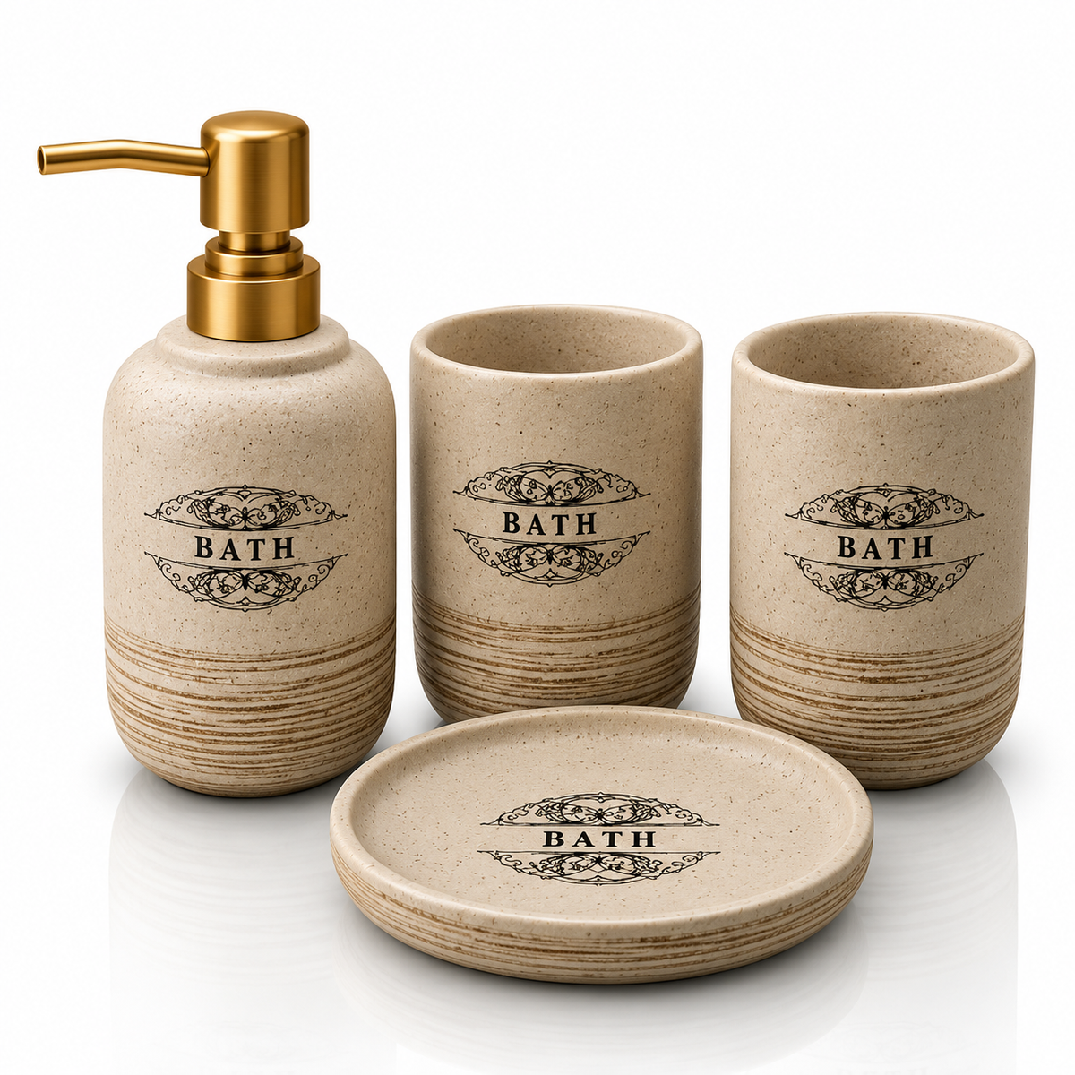 4-Piece Ceramic Bathroom Accessories Set – Beige Bath