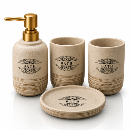 4-Piece Ceramic Bathroom Accessories Set – Beige Bath