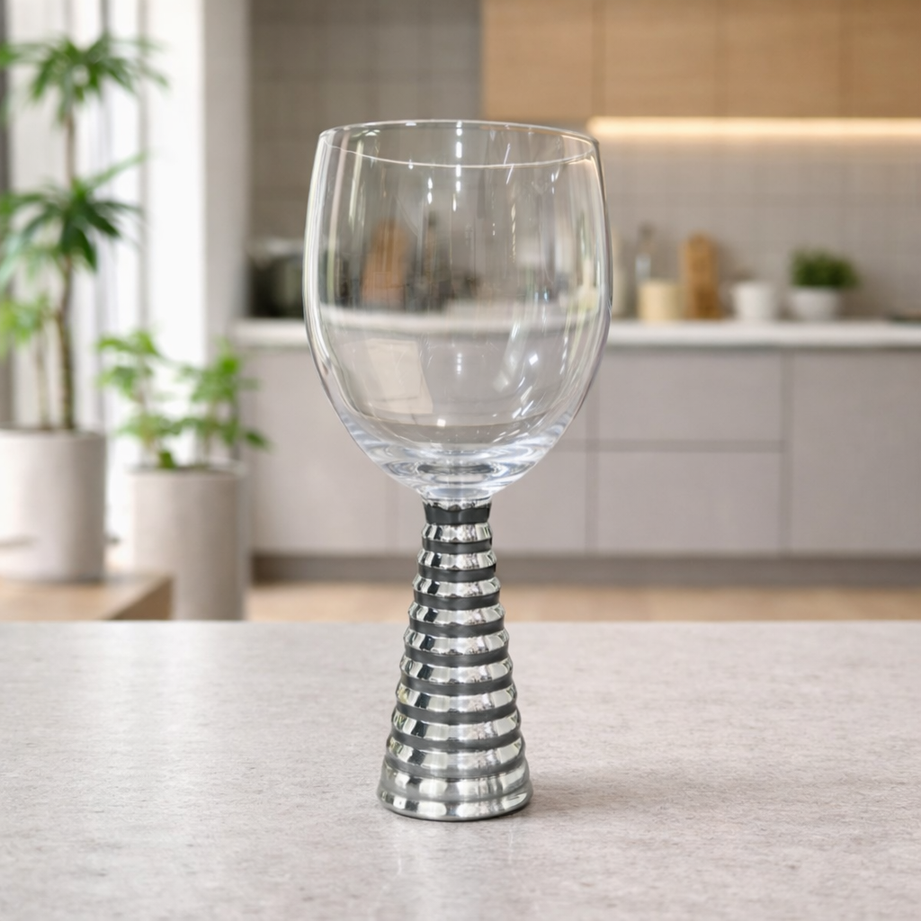Screw Champagne Goblets Glass - Silver - Set of 6