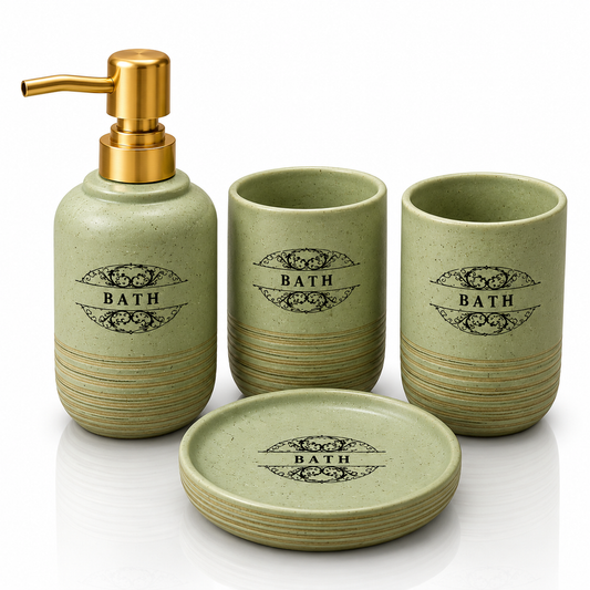 4-Piece Ceramic Bathroom Accessories Set – Sage Green