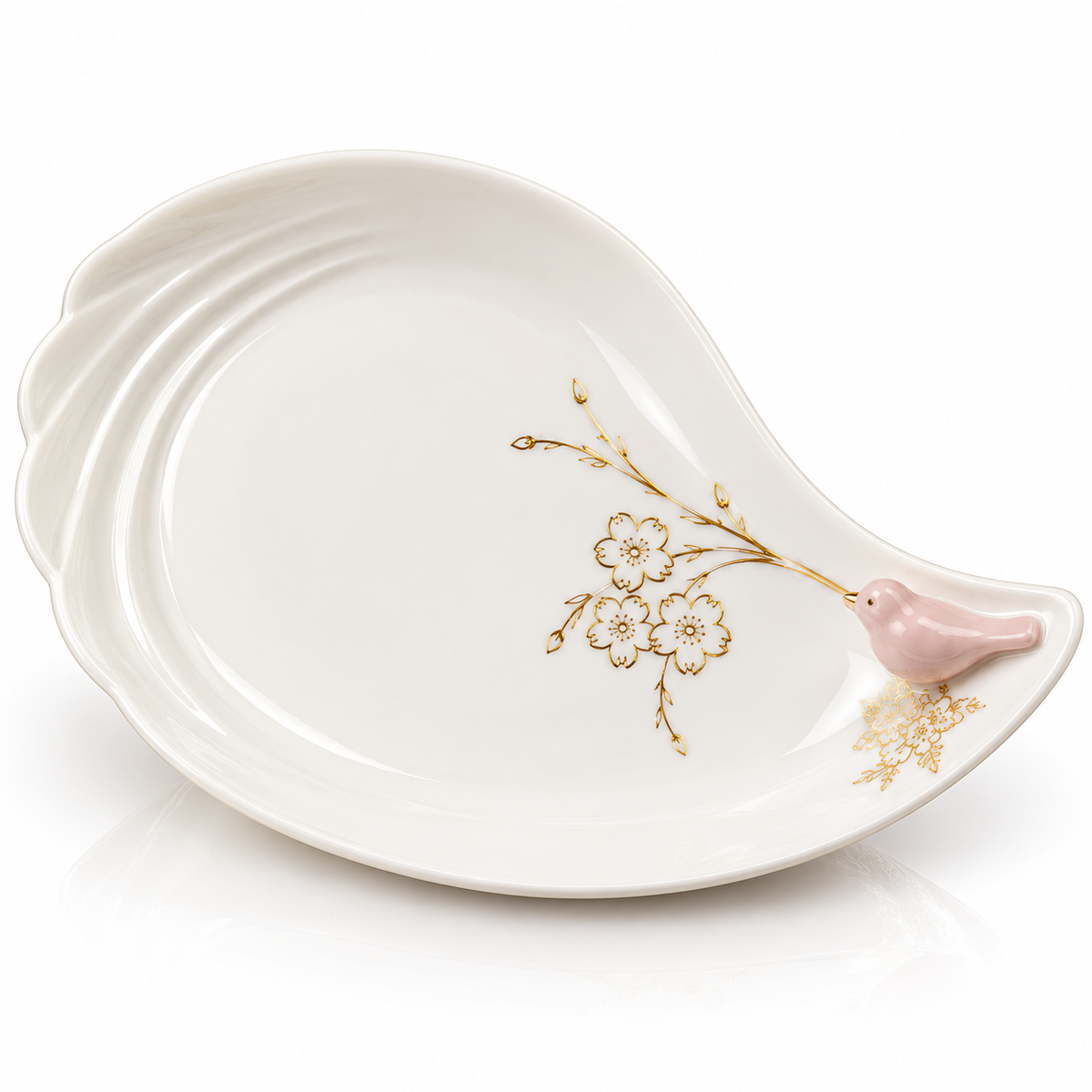 Brilliant Pink Blossom 8" Bird Ceramic Dessert Dish